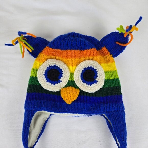 Vive Bien Youth Sized Knit Hat Colorful Owl Wool Outer Layer Long Tassel Ties - Picture 2 of 8